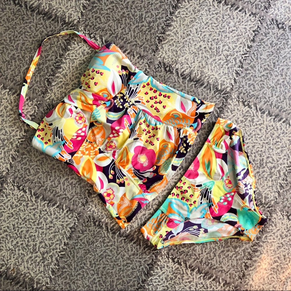 Boden Floral Ruched Tankini